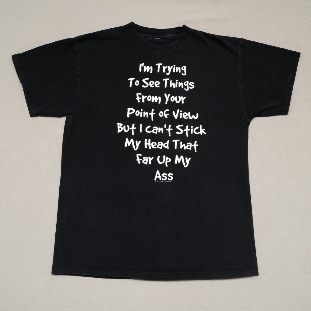 Vintage 90s Y2K Crude Funny Humor Head Up My Ass‎ Black Tee Shirt L